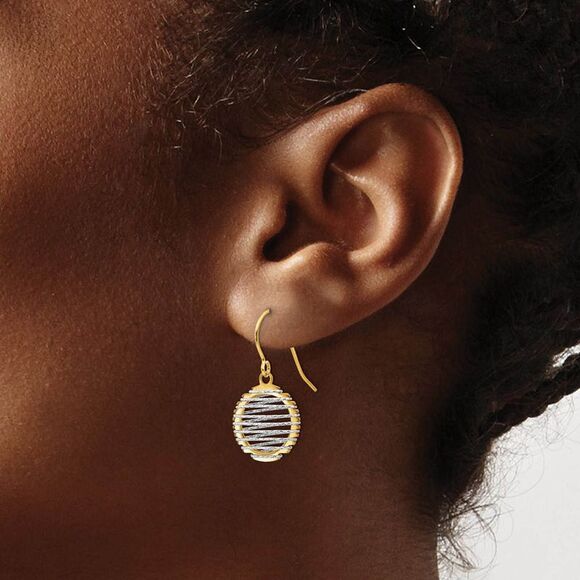 13mm Wire Wrapped Dangle Earrings in 14k Yellow and White Gold - Picture 3 of 5